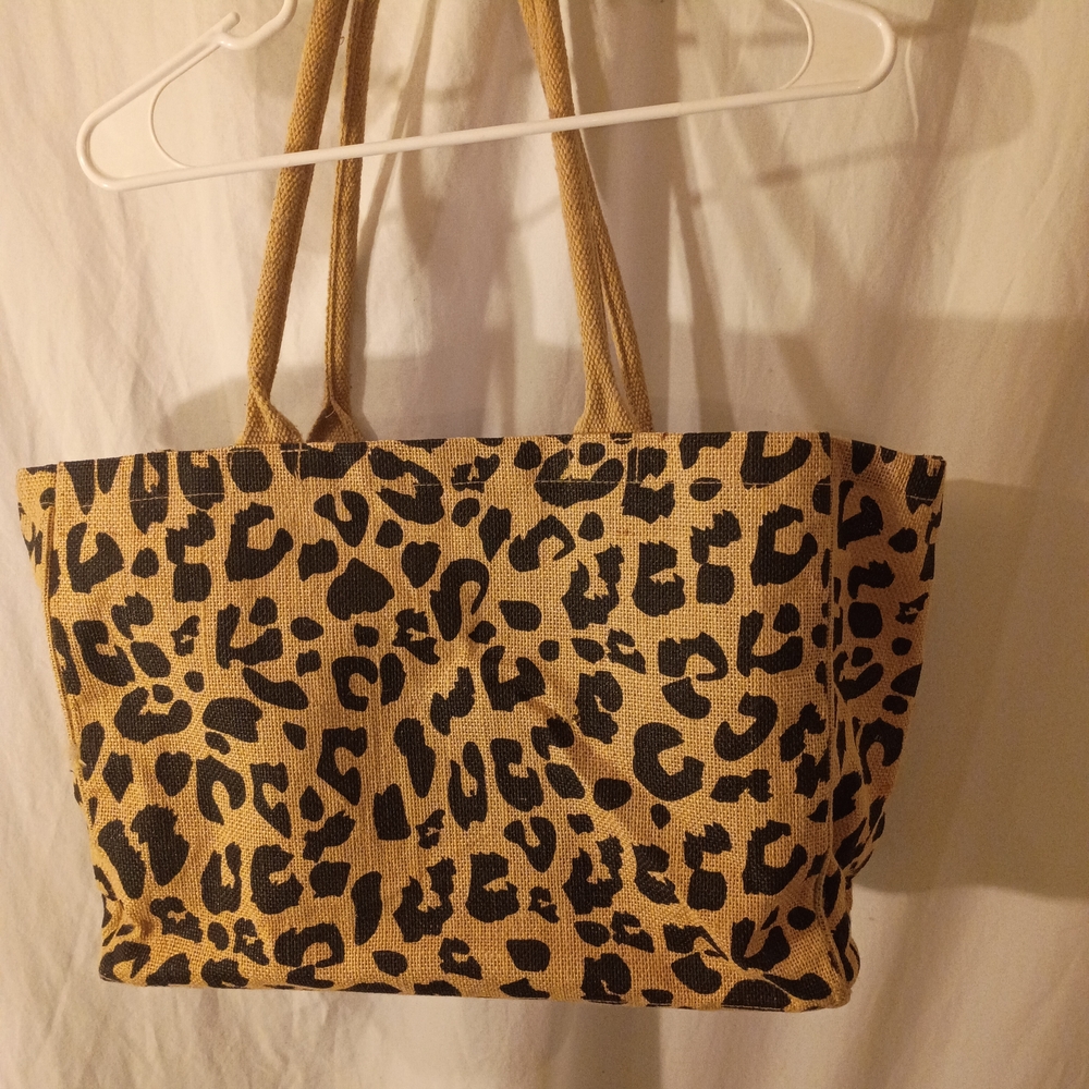 Leopard Print Canvas Tote Bag in Tan and Black - Women Bags